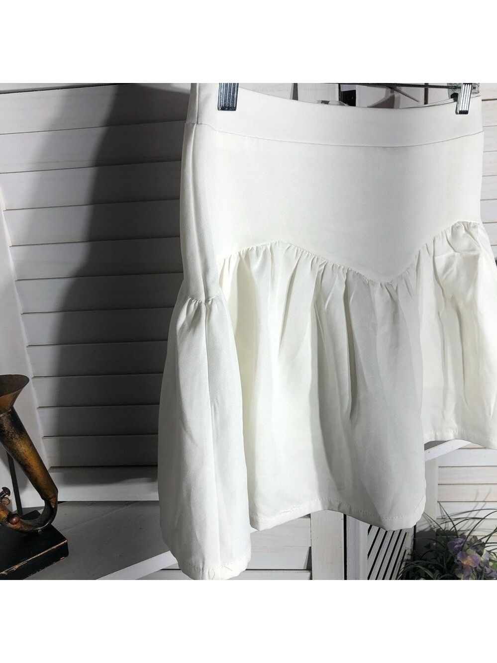 Princess Polly Tennis Mini Skirt Flouncy Hemline Back Zip Cotton White Women’s 6 - Picture 5 of 9